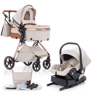 Movebaby™ 3 in 1 Kinderwagen met Autostoel & ISOFIX Base Movebaby