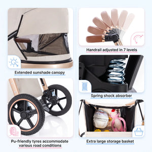 Movebaby™ 3 in 1 Kinderwagen met Autostoel & ISOFIX Base Movebaby