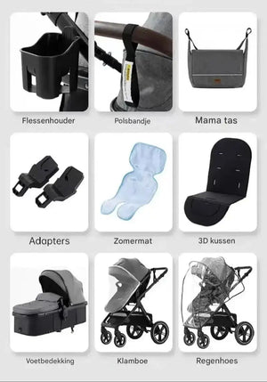Movebaby™ Luxe 3-in-1 Kinderwagen – Compleet met Accessoires | Verstelbaar, Inklapbaar & Geschikt vanaf Geboorte Movebaby