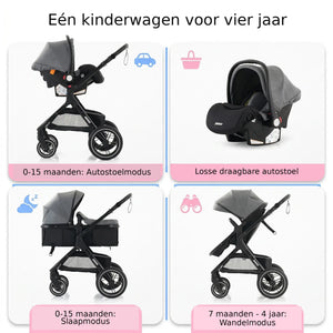 Movebaby™ Luxe 3-in-1 Kinderwagen – Compleet met Accessoires | Verstelbaar, Inklapbaar & Geschikt vanaf Geboorte Movebaby