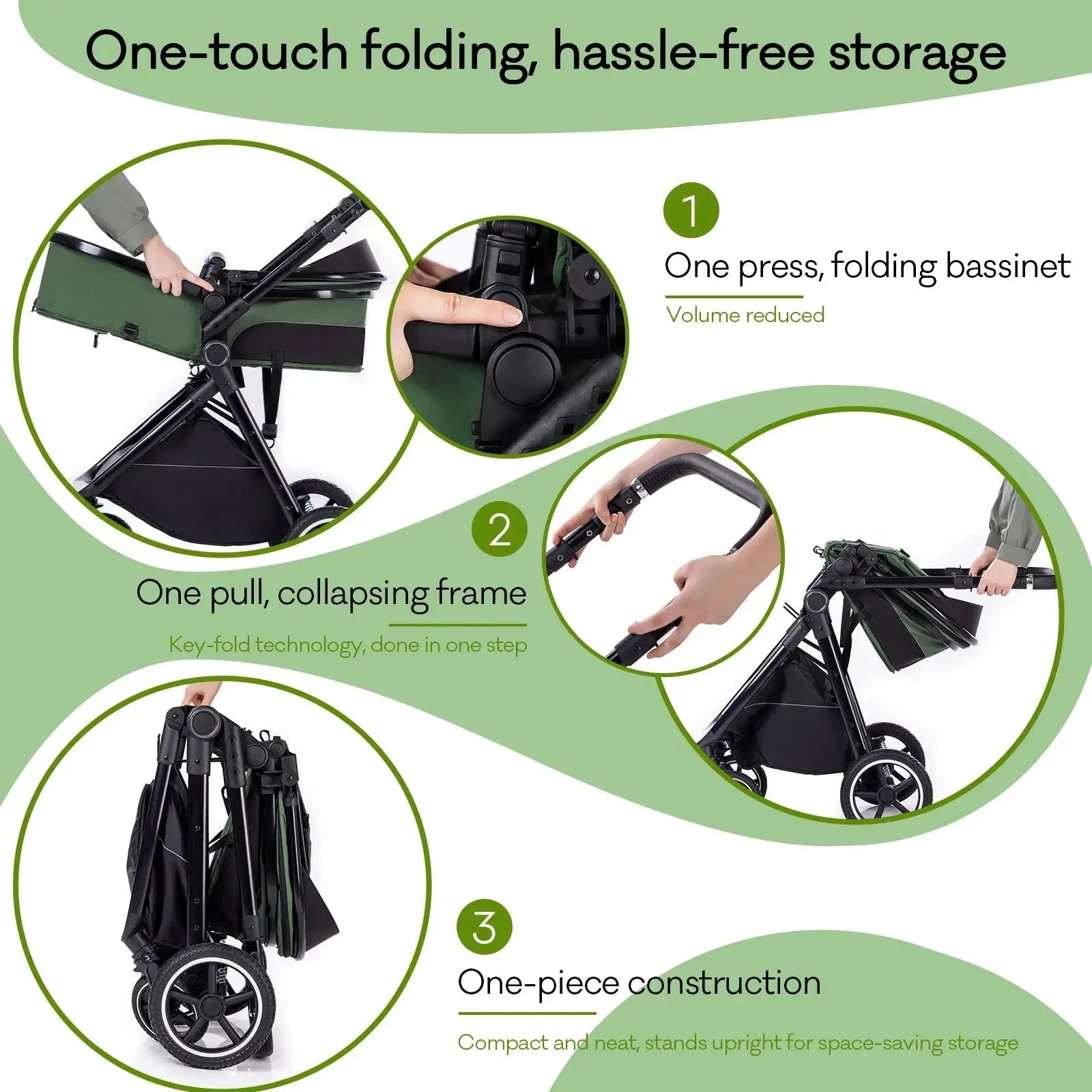Movebaby™ 3-in-1 Kinderwagen Set met ISOFIX Base – Compact Opvouwbaar met Autostoel – Geschikt vanaf Geboorte Movebaby
