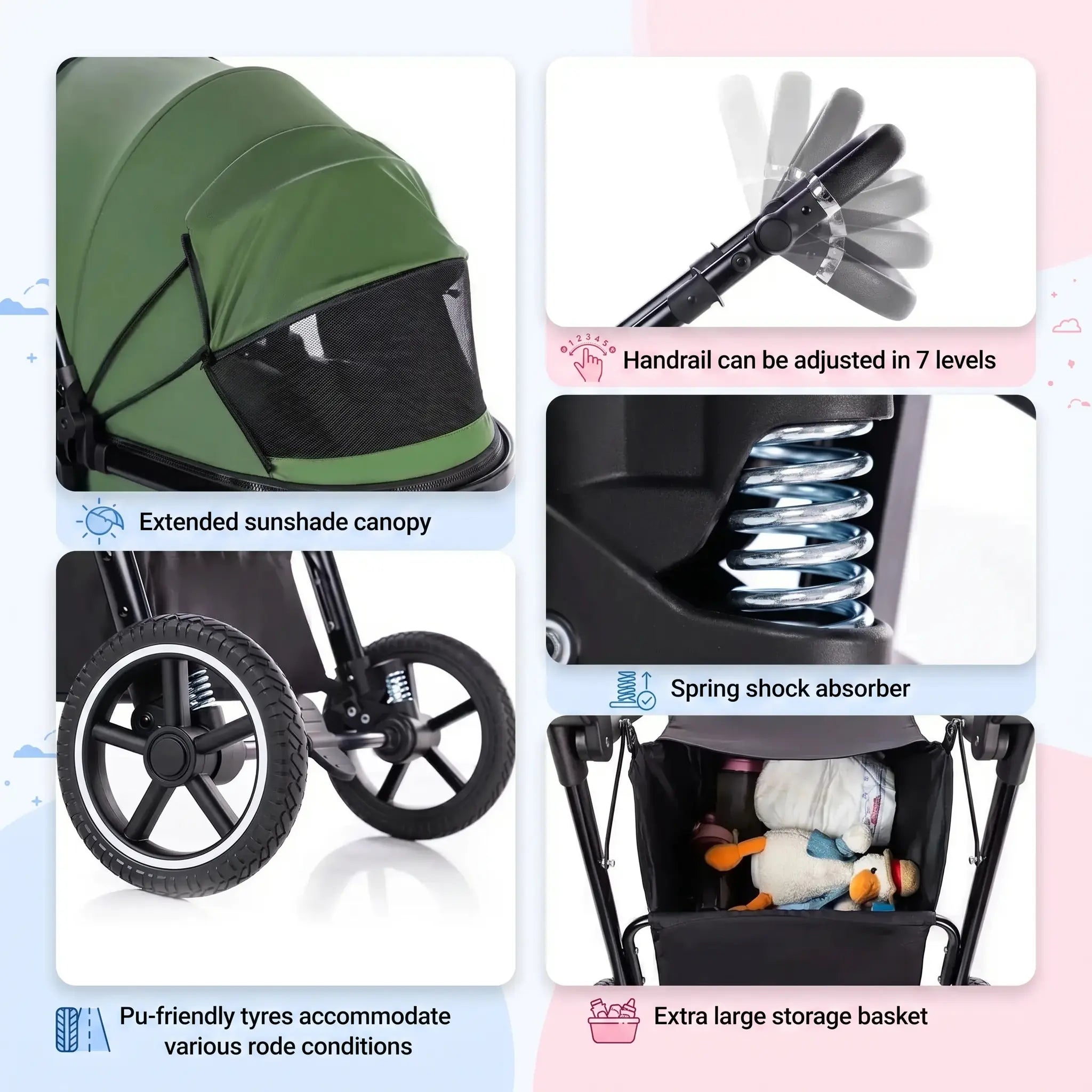 Movebaby™ 3-in-1 Kinderwagen Set met ISOFIX Base – Vanaf Geboorte Movebaby