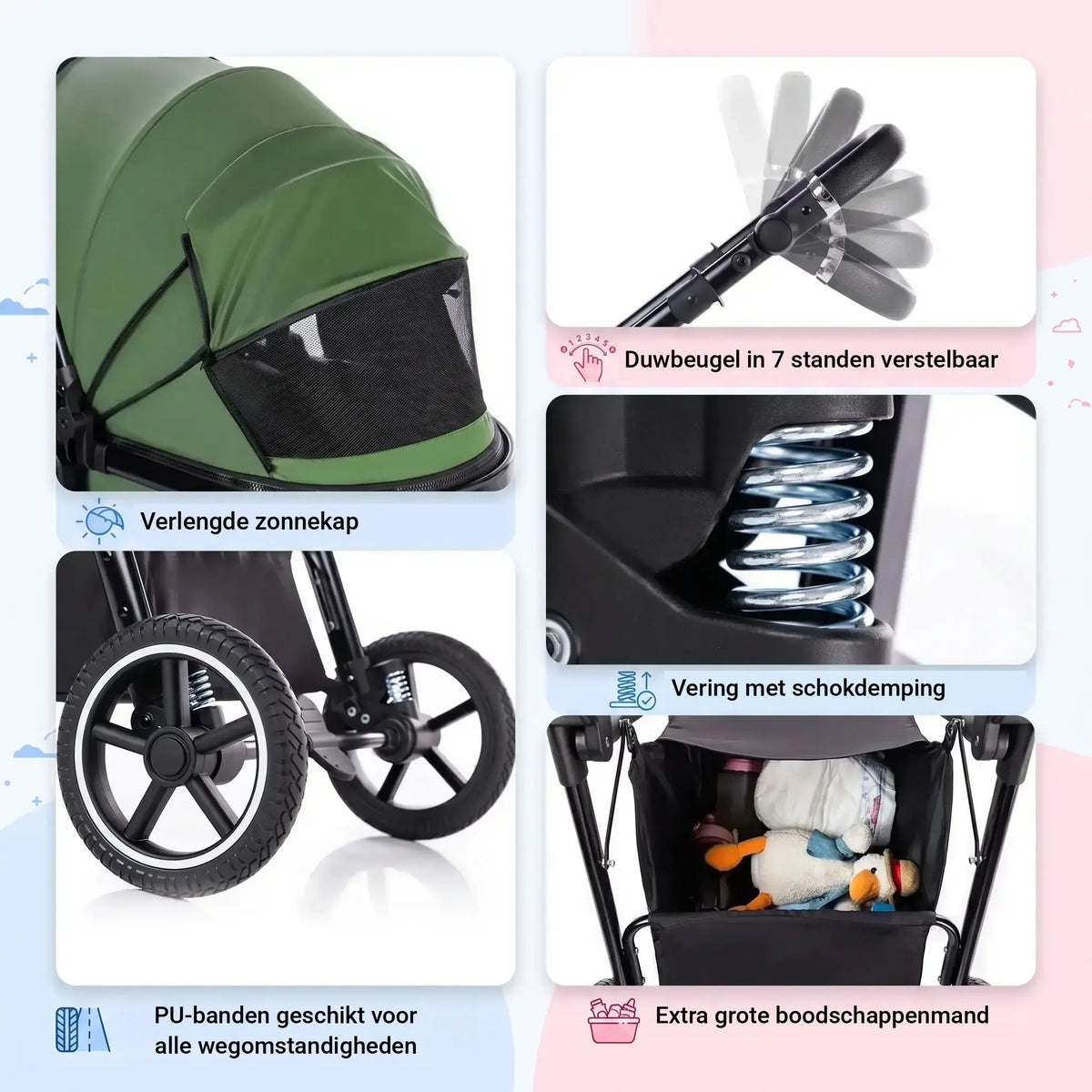 Movebaby™ 3-in-1 Kinderwagen Set met ISOFIX Base – Vanaf Geboorte Movebaby