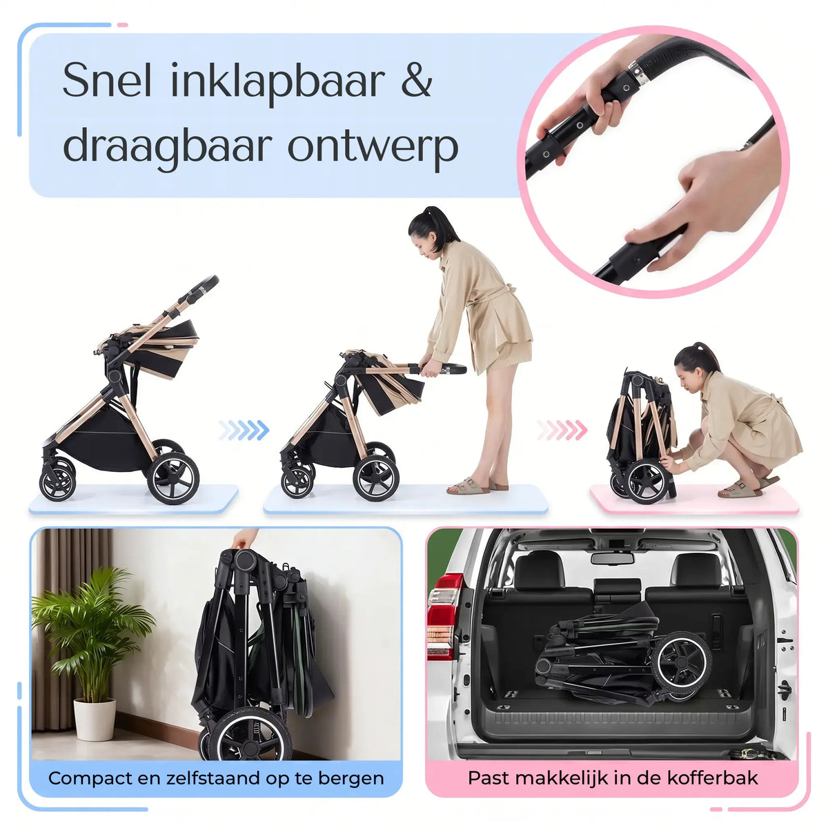 Movebaby™ 3-in-1 Kinderwagen Set met ISOFIX Base – Vanaf Geboorte Movebaby