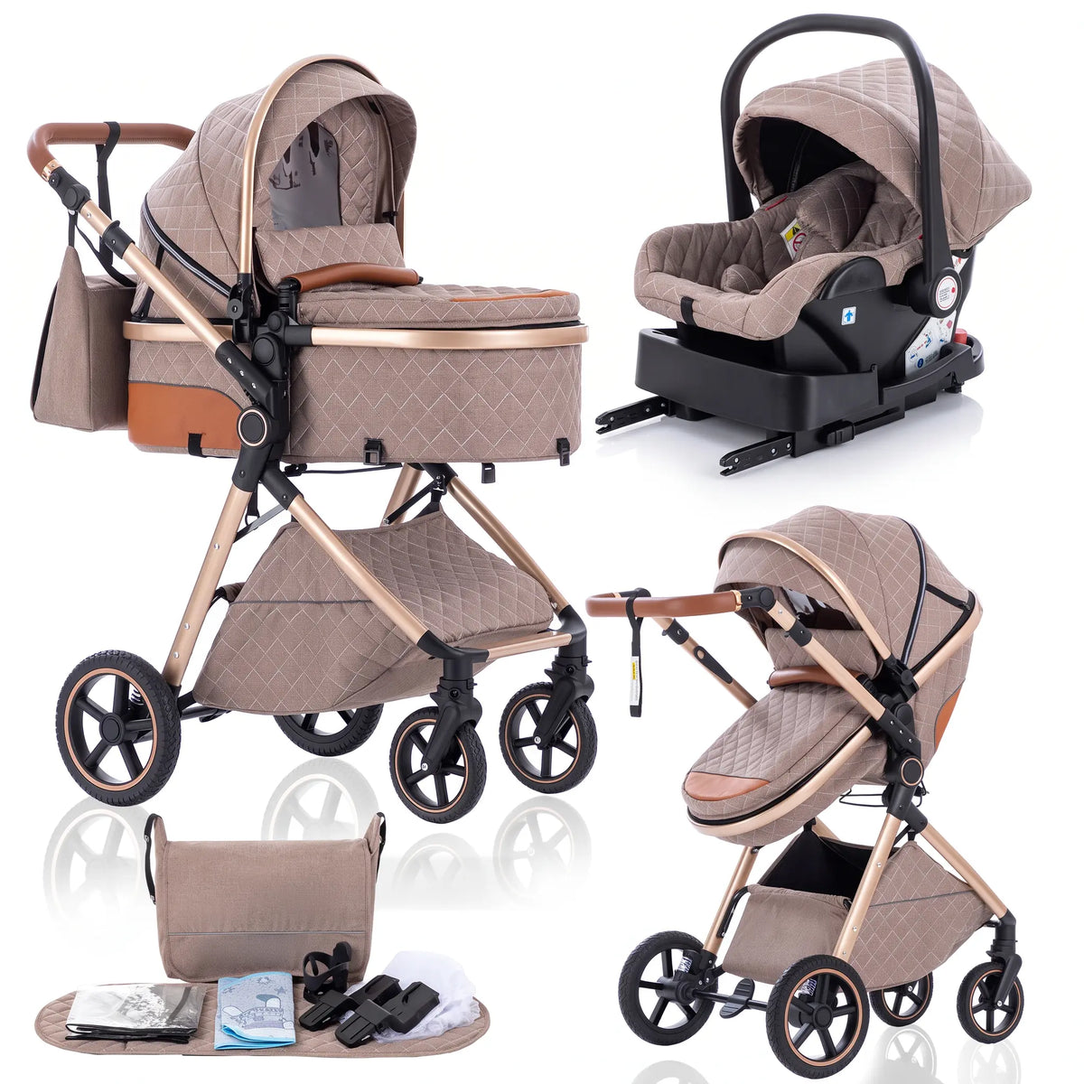Movebaby™ 3 in 1 Kinderwagen met Autostoel & ISOFIX Base Movebaby