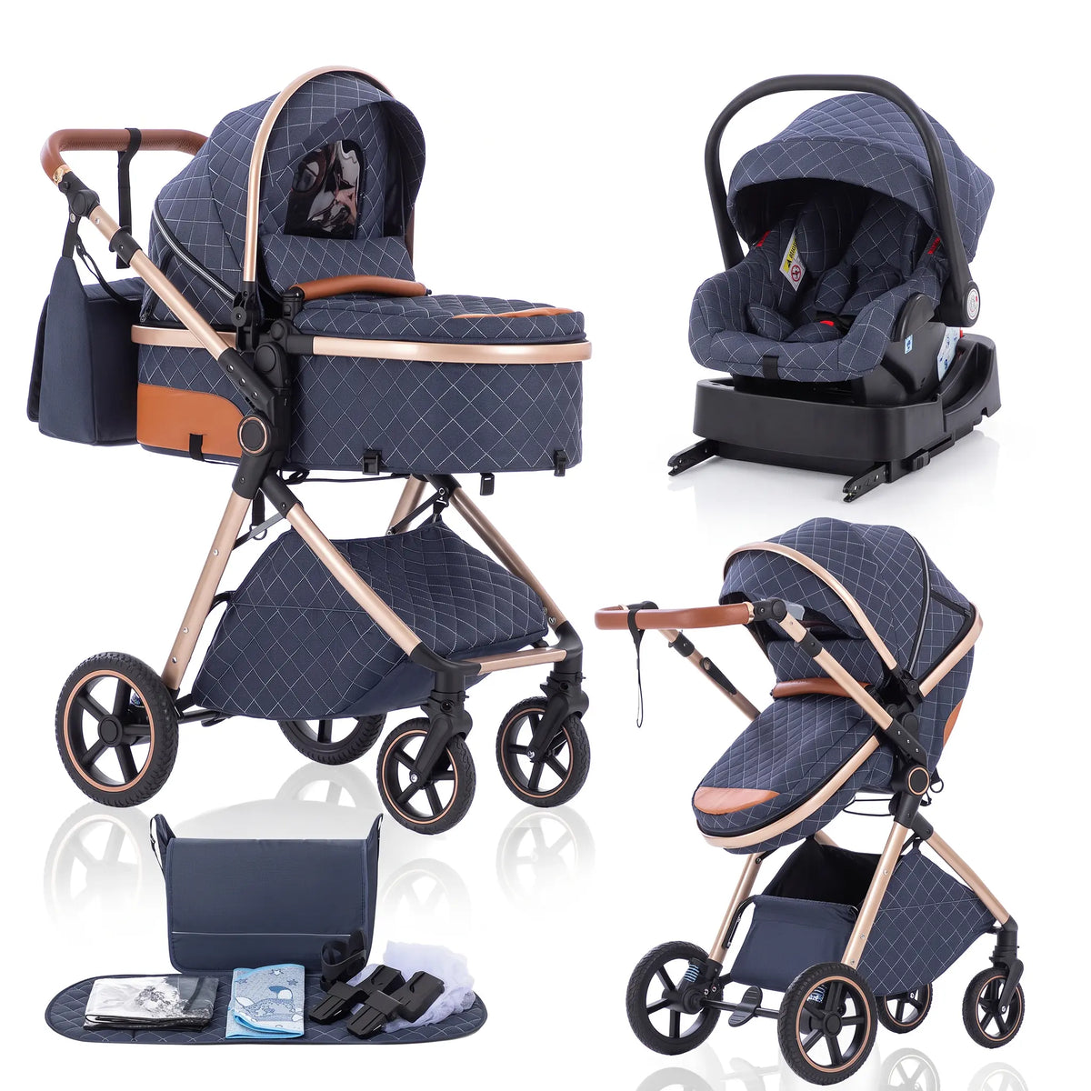 Movebaby™ 3 in 1 Kinderwagen met Autostoel & ISOFIX Base Movebaby