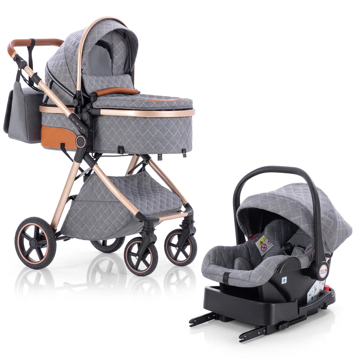 Movebaby™ 3 in 1 Kinderwagen met Autostoel & ISOFIX Base Movebaby