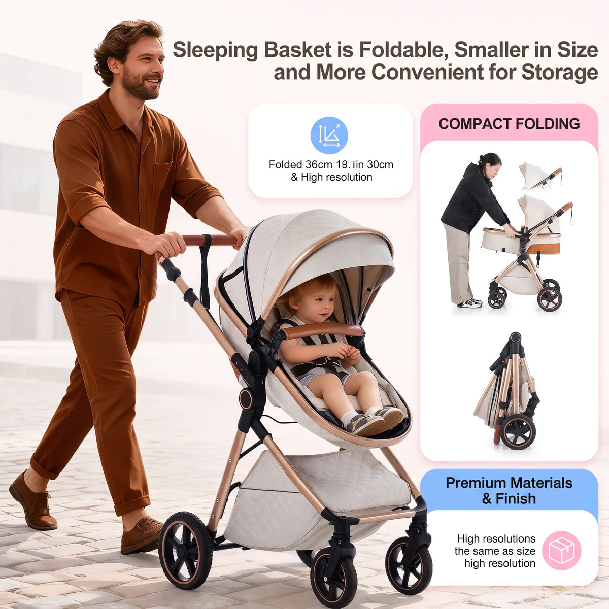 Movebaby™ 3 in 1 Kinderwagen met Autostoel & ISOFIX Base Movebaby