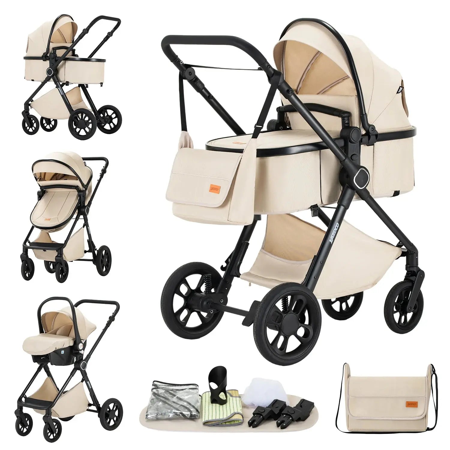 Movebaby™ 3 in 1 Kinderwagen met Autostoel | Luxe Opvouwbare Kinderwagen vanaf Geboorte | Lichtgewicht Aluminium Frame