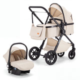 Movebaby™ 3 in 1 Kinderwagen met Autostoel | Luxe Opvouwbare Kinderwagen vanaf Geboorte | Lichtgewicht Aluminium Frame Movebaby