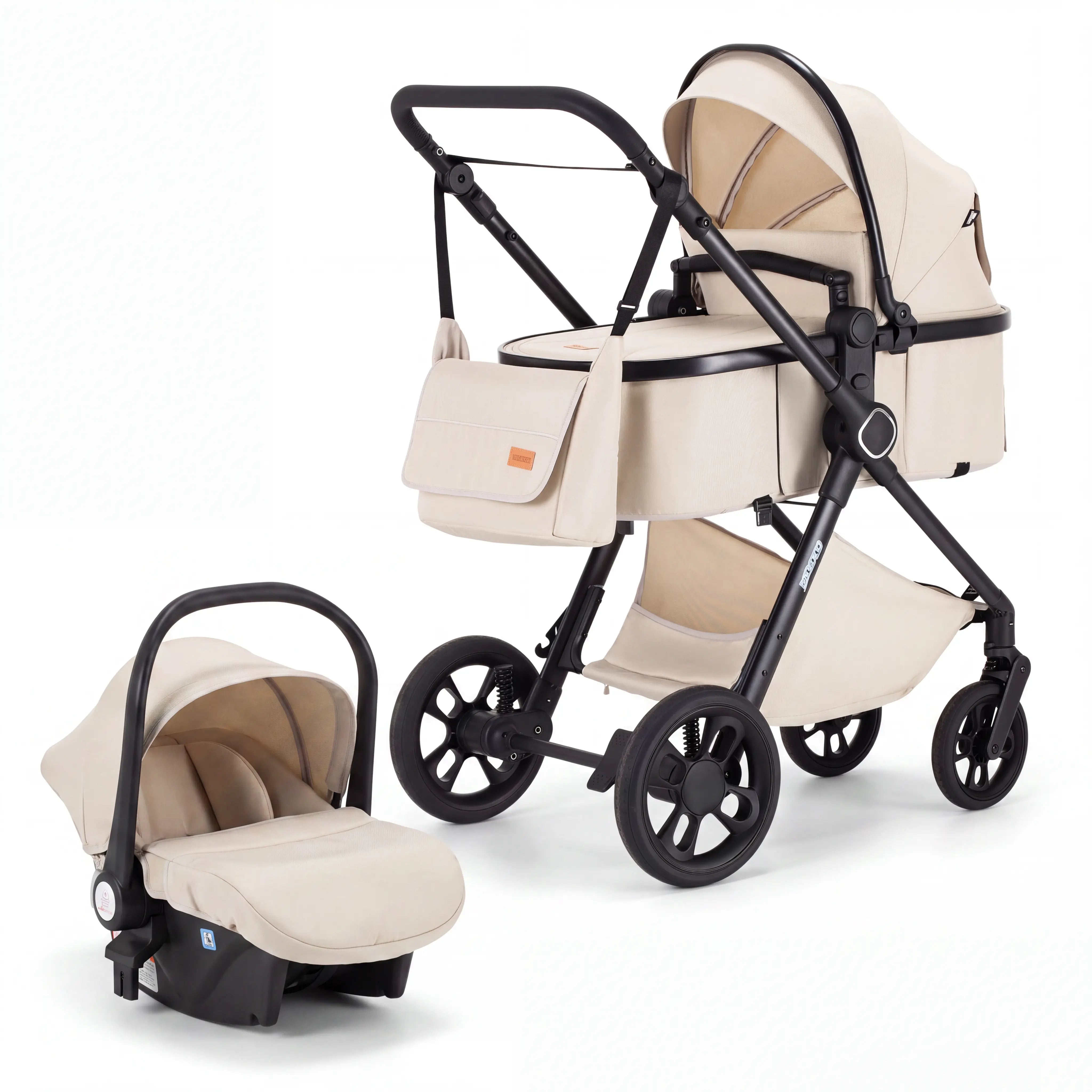 Movebaby™ 3 in 1 Kinderwagen met Autostoel | Luxe Opvouwbare Kinderwagen vanaf Geboorte | Lichtgewicht Aluminium Frame Movebaby