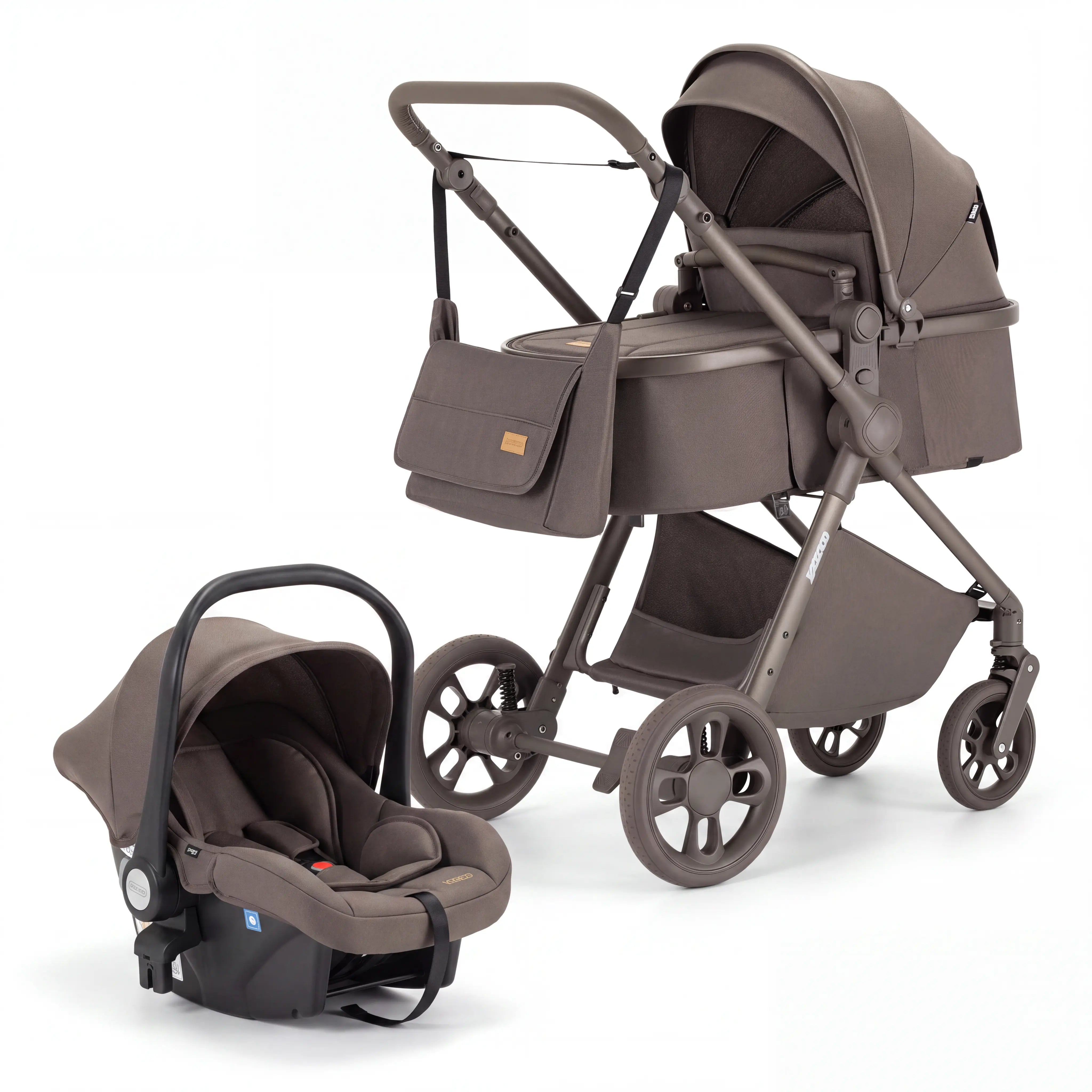 Movebaby™ 3 in 1 Kinderwagen met Autostoel | Luxe Opvouwbare Kinderwagen vanaf Geboorte | Lichtgewicht Aluminium Frame Movebaby