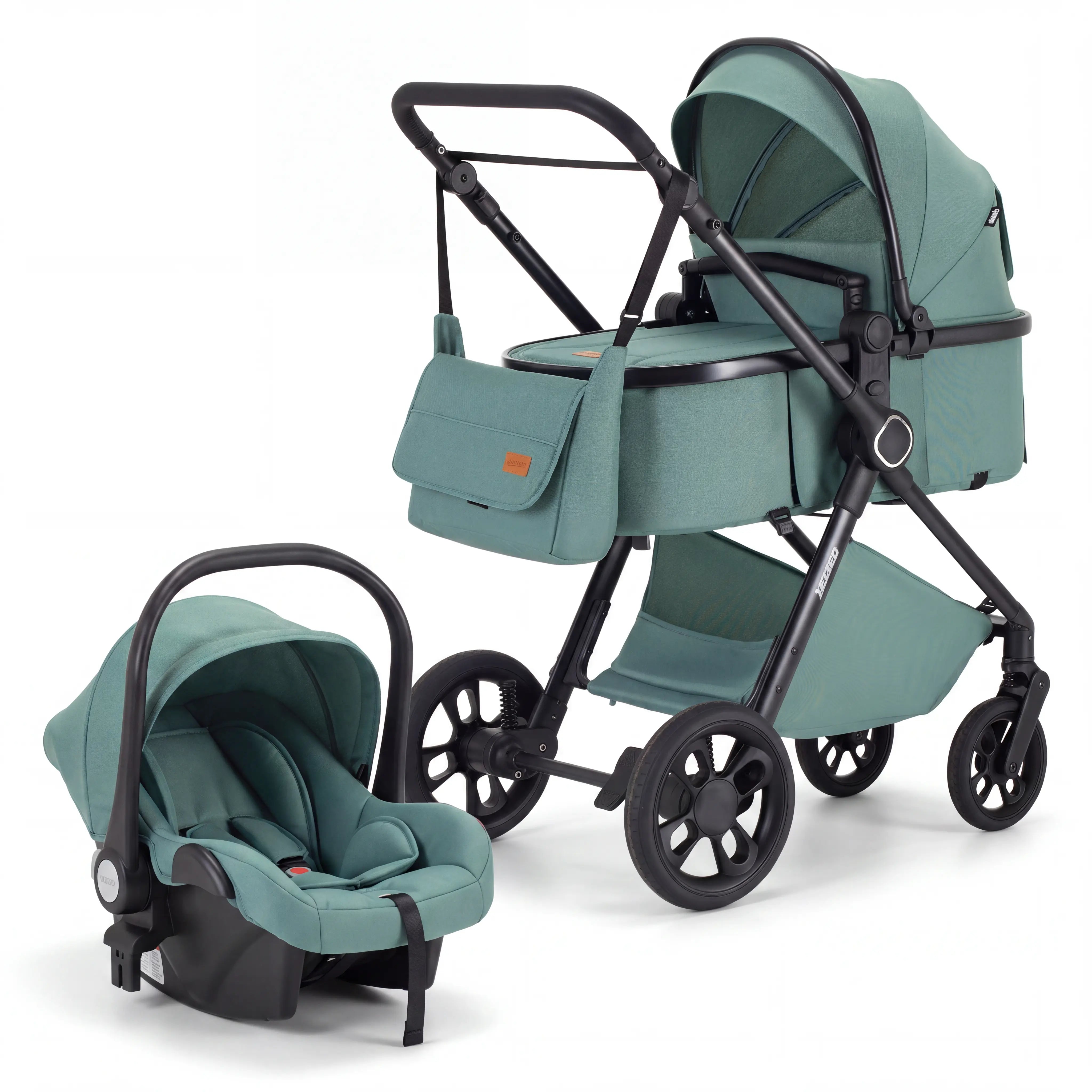 Movebaby™ 3 in 1 Kinderwagen met Autostoel | Luxe Opvouwbare Kinderwagen vanaf Geboorte | Lichtgewicht Aluminium Frame Movebaby