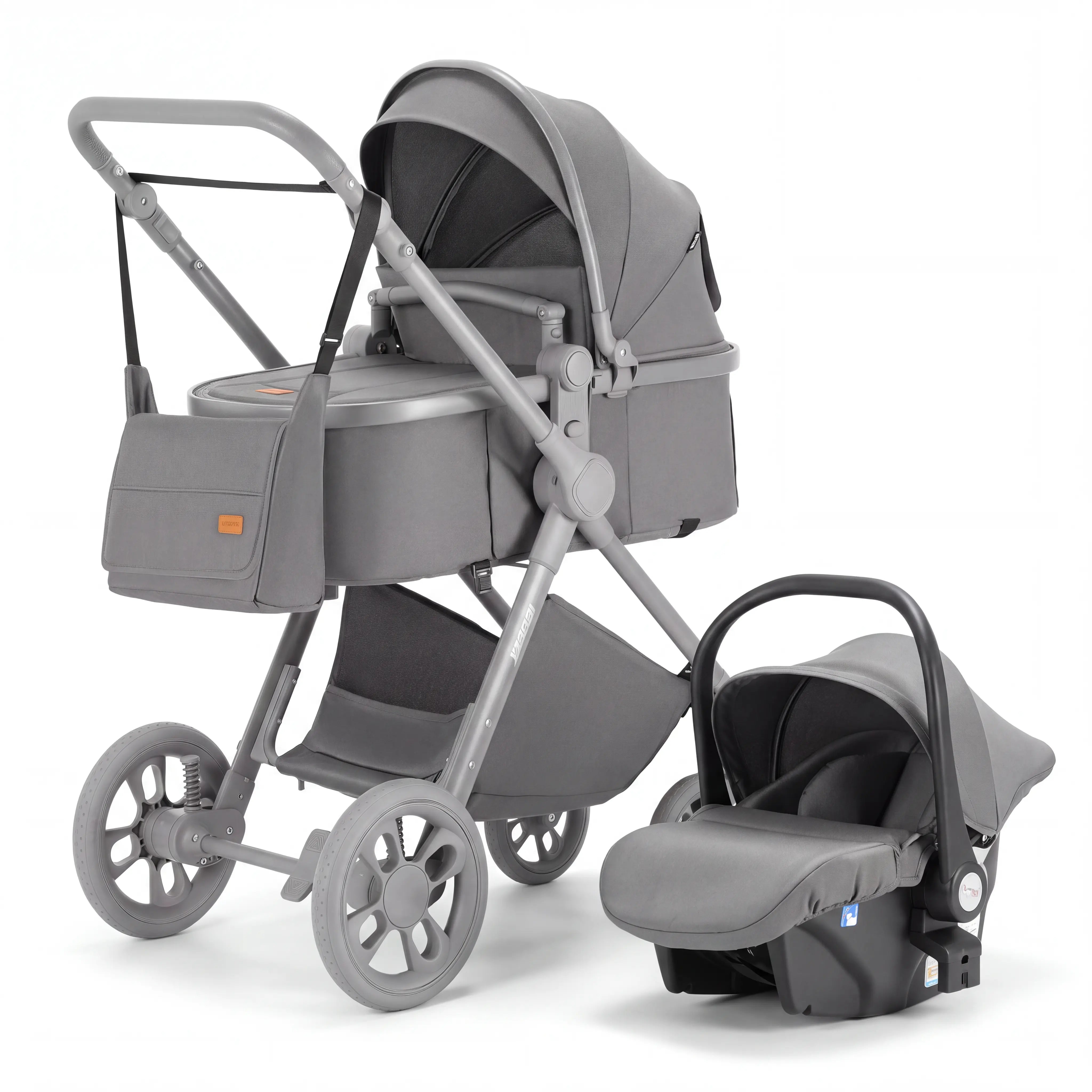 Movebaby™ 3 in 1 Kinderwagen met Autostoel | Luxe Opvouwbare Kinderwagen vanaf Geboorte | Lichtgewicht Aluminium Frame Movebaby
