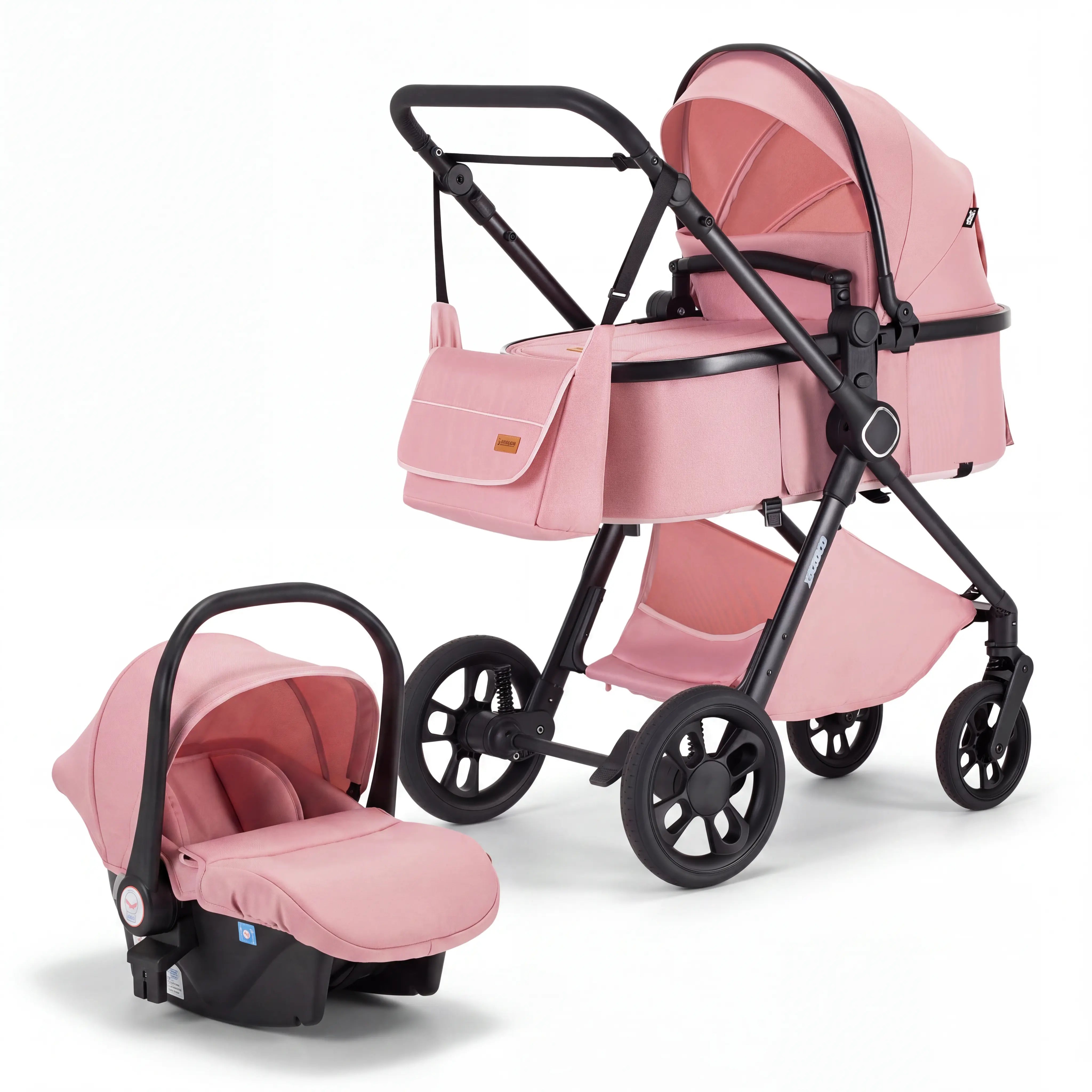 Movebaby™ 3 in 1 Kinderwagen met Autostoel | Luxe Opvouwbare Kinderwagen vanaf Geboorte | Lichtgewicht Aluminium Frame Movebaby