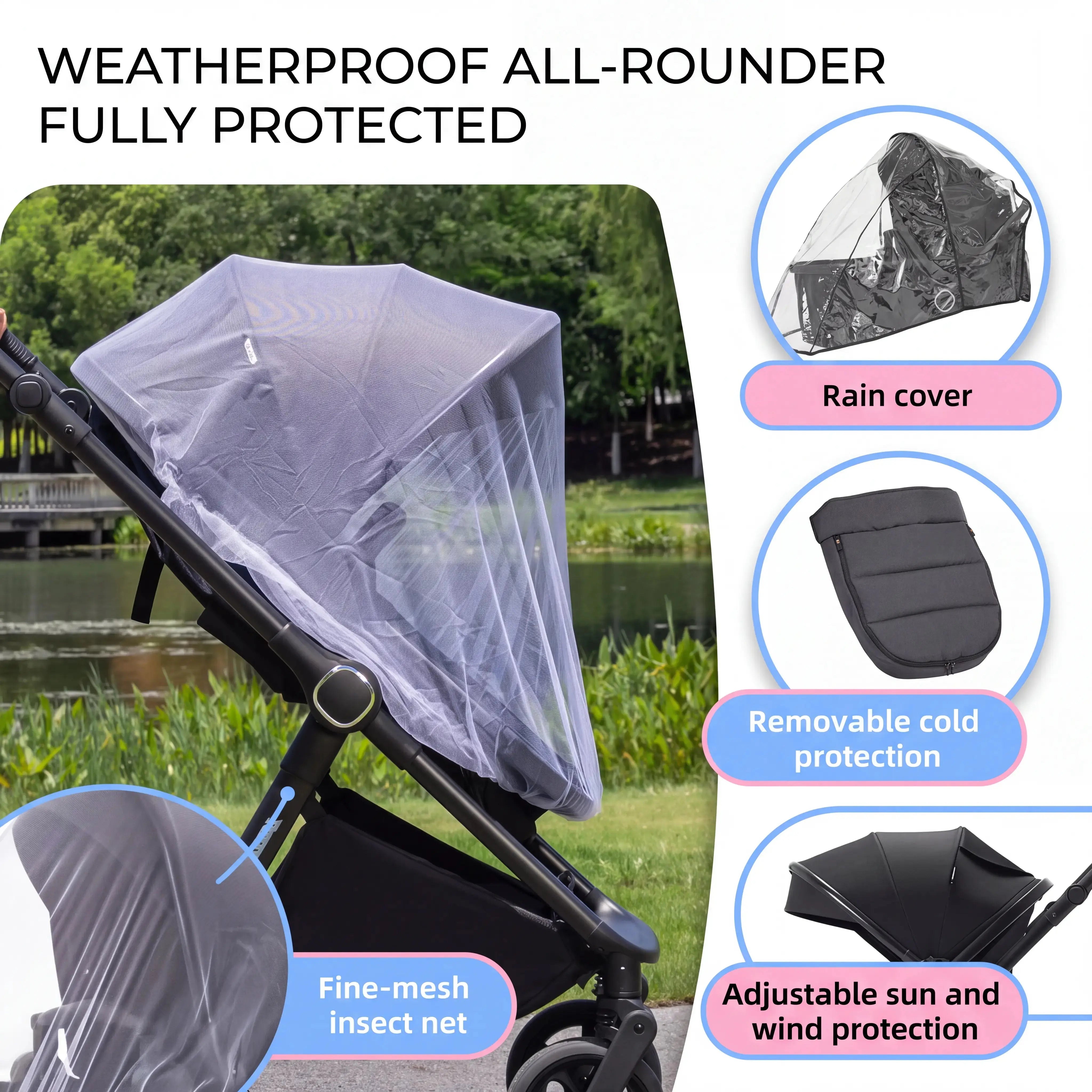 Movebaby™ 3 in 1 Kinderwagen met Autostoel | Luxe Opvouwbare Kinderwagen vanaf Geboorte | Lichtgewicht Aluminium Frame Movebaby