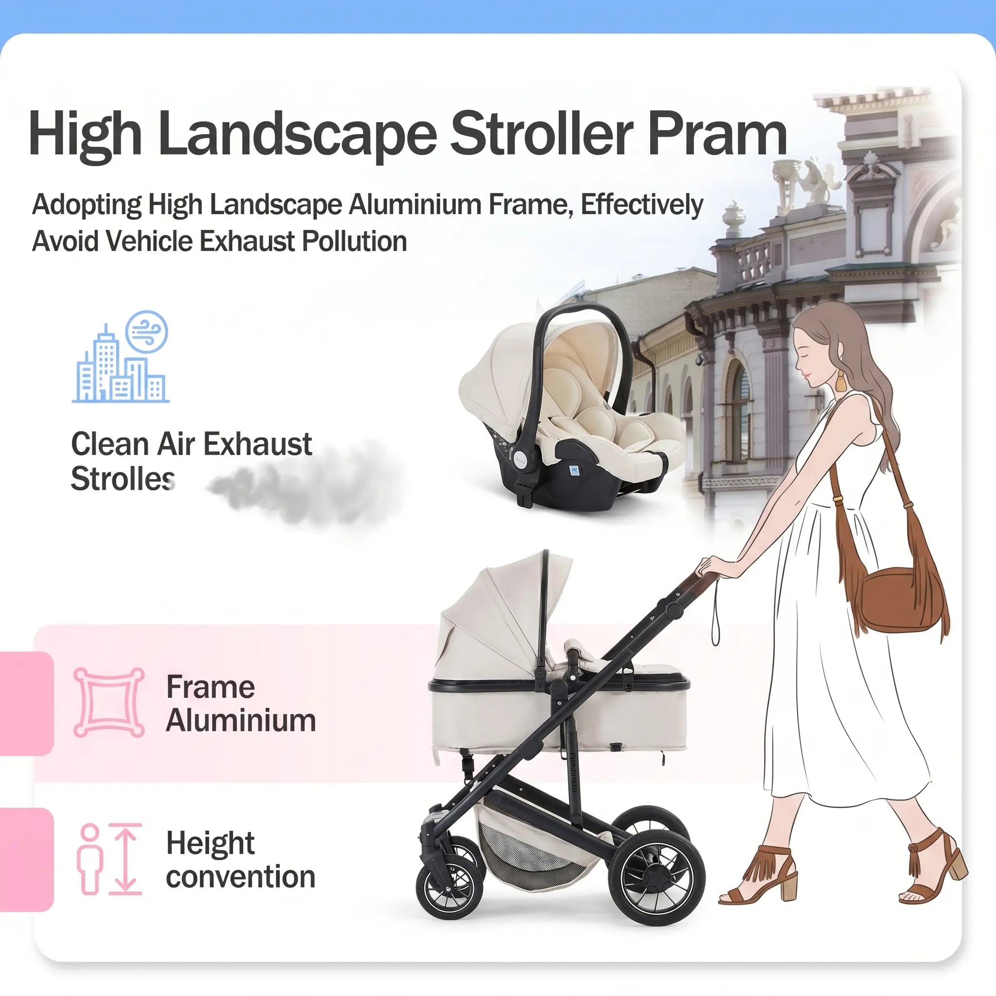 Movebaby™ 3-in-1 Kinderwagen met Autostoel – Tot 20 KG | Compleet met Accessoires Movebaby