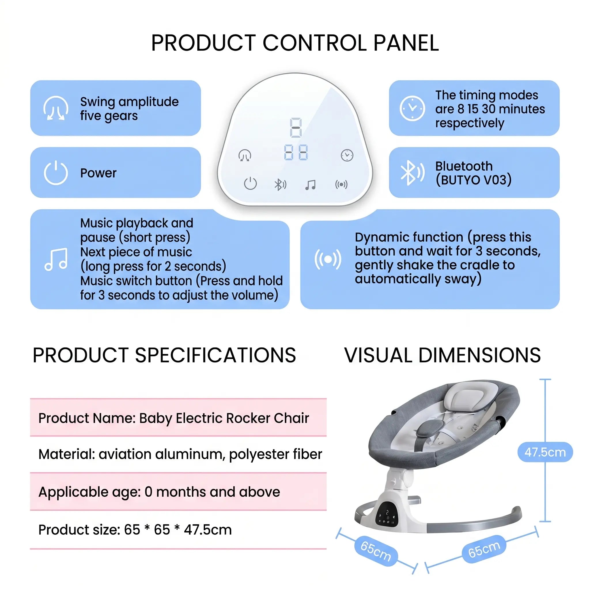 Movebaby™ Elektrische Baby Schommelstoel met Afstandsbediening – Vanaf Geboorte tot 15 KG Movebaby