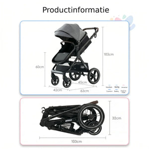 Movebaby™ Luxe 3-in-1 Kinderwagen – Compleet met Accessoires | Verstelbaar, Inklapbaar & Geschikt vanaf Geboorte Movebaby