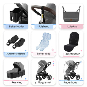 Movebaby™ Luxe 3-in-1 Kinderwagen – Compleet met Accessoires | Verstelbaar, Inklapbaar & Geschikt vanaf Geboorte Movebaby