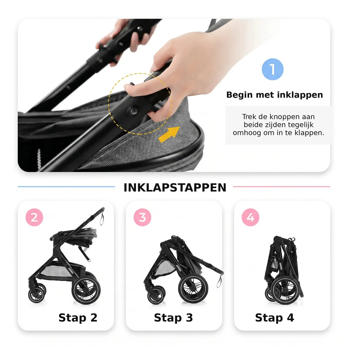 Movebaby™ Luxe 3-in-1 Kinderwagen – Compleet met Accessoires | Verstelbaar, Inklapbaar & Geschikt vanaf Geboorte Movebaby