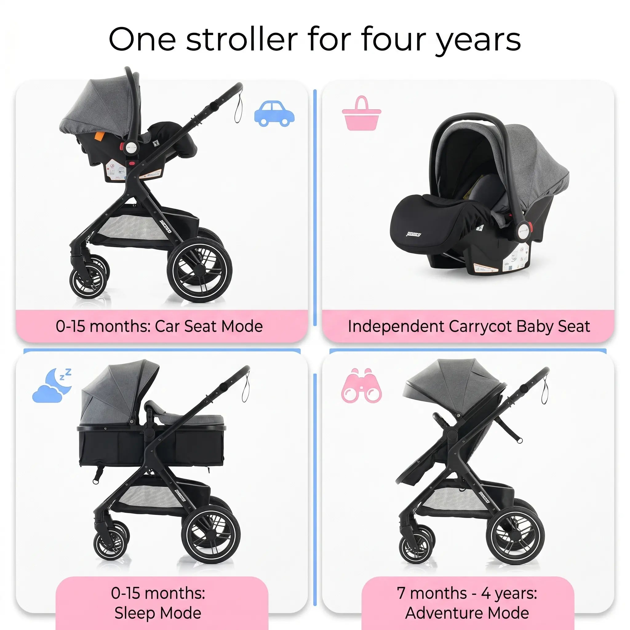 Movebaby™ Luxe 3-in-1 Kinderwagen – Omkeerbaar & Compleet | 9 Accessoires Inbegrepen Movebaby