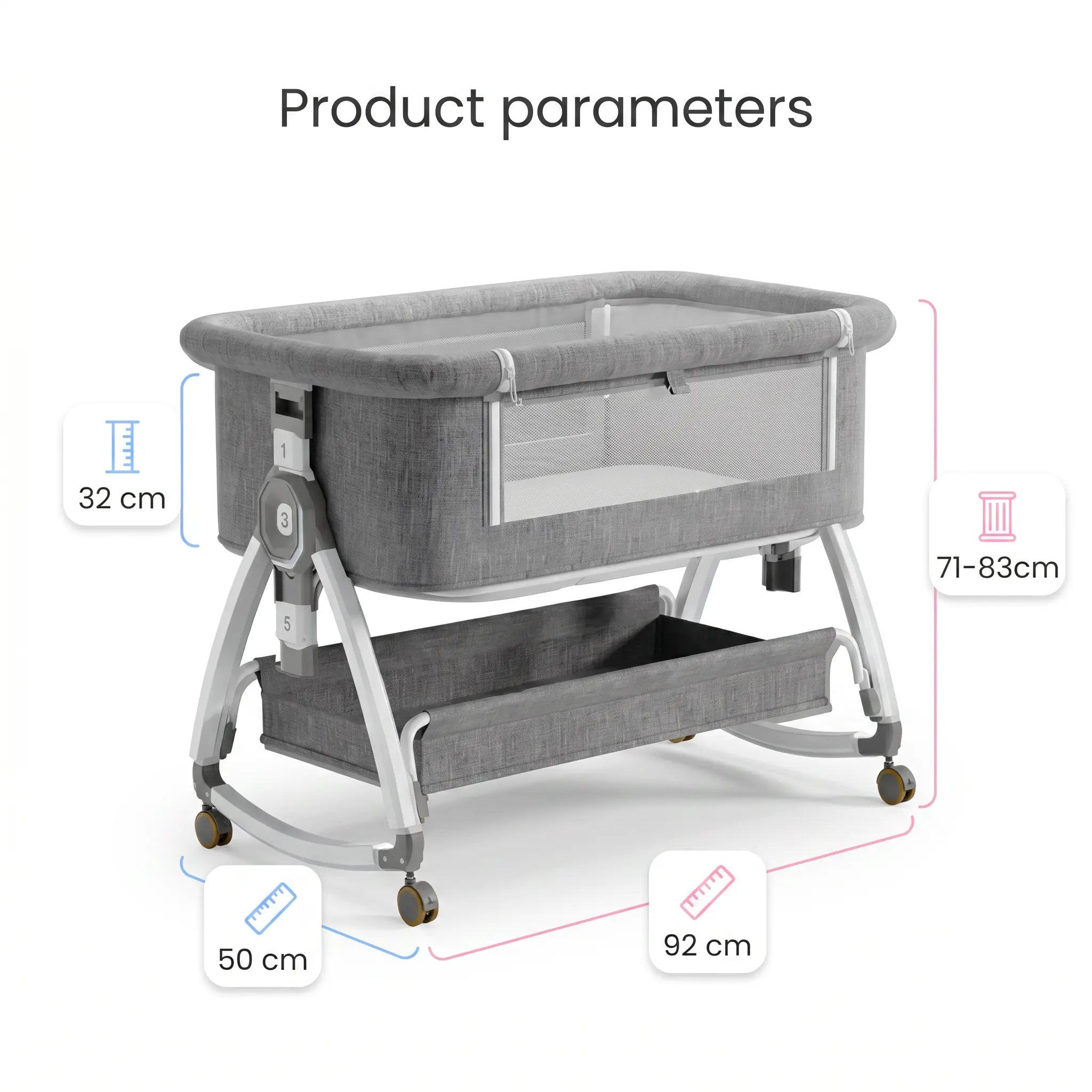 Movebaby™ Luxe Baby Wieg – Aluminium Frame & Zachte Velours Bekleding | 0-36 Maanden Movebaby
