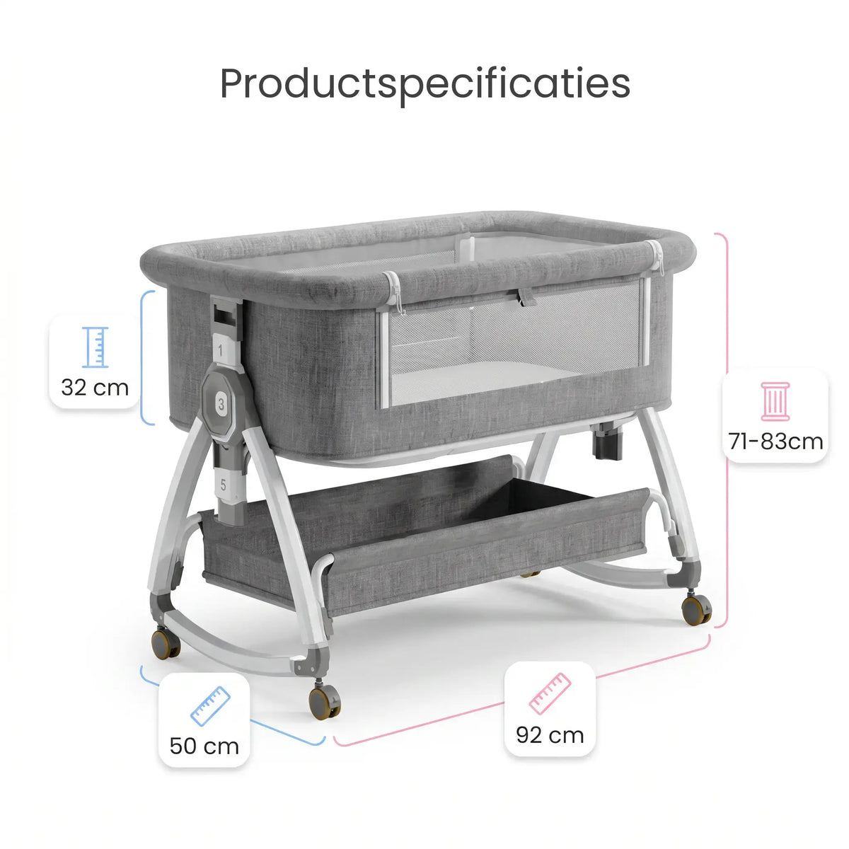Movebaby™ Luxe Baby Wieg – Aluminium Frame & Zachte Velours Bekleding | 0-36 Maanden Movebaby