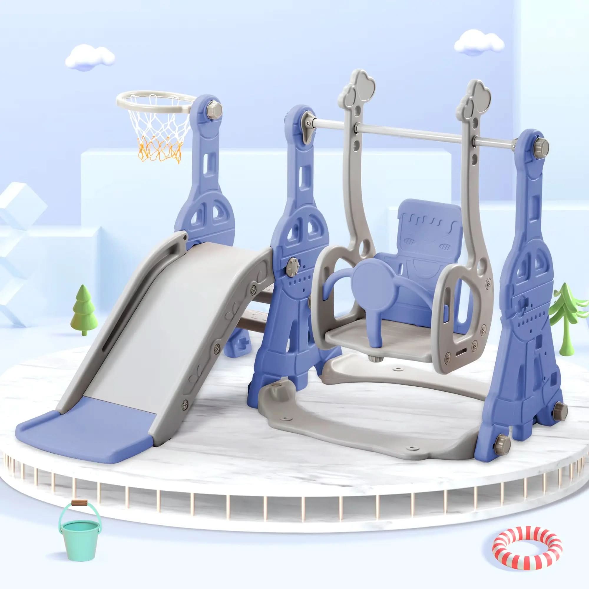 Movebaby™ Glij- & Klimspeelgoed | Binnen & Buiten Babyglijbaan met Schommel Movebaby